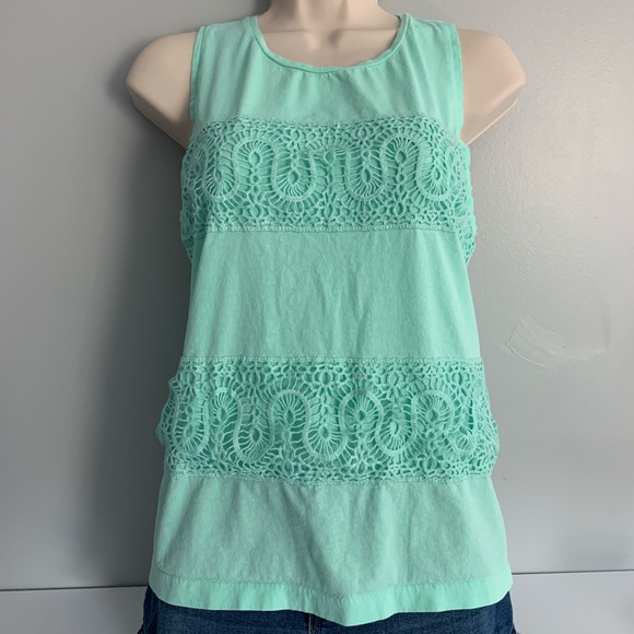 J. Crew Tops - J. Crew Mint Lace Knit Sleeveless Top small